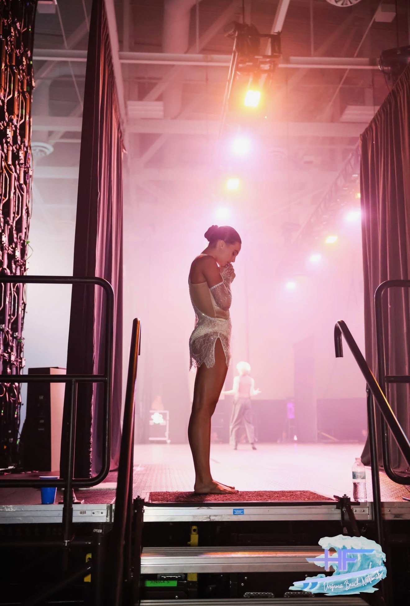 Soloist waiting backstage in the spotlight